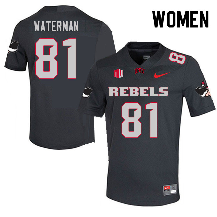 Women #81 Bryson Waterman UNLV Rebels College Football Jerseys Stitched Sale-Charcoal - Click Image to Close
